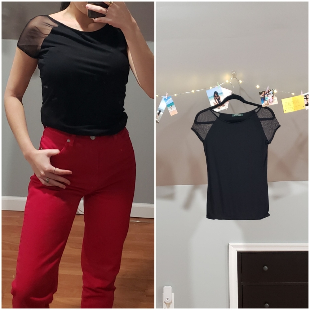 NWOT Ralph Lauren Black Sheer Mesh Shoulder Top